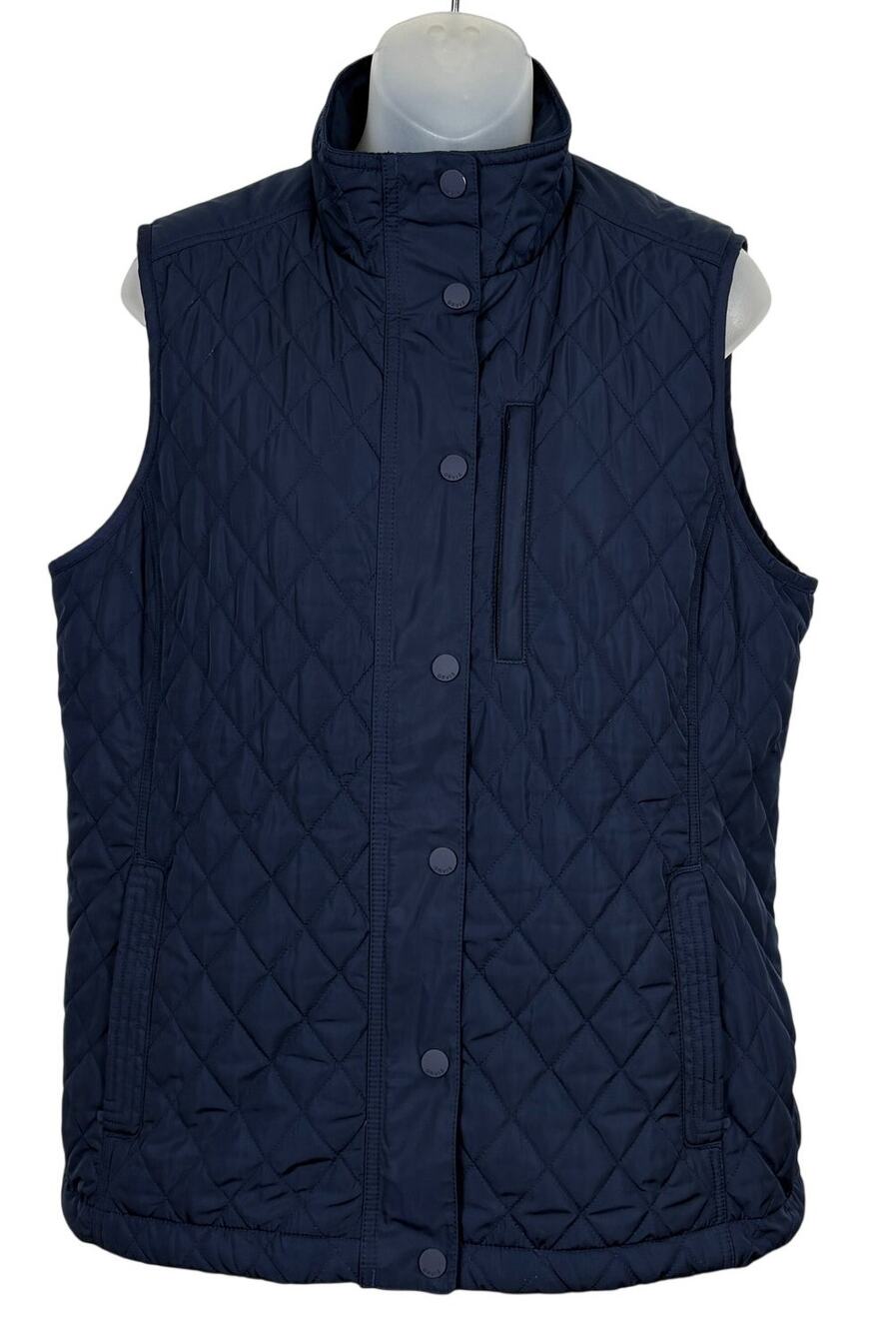 Orvis Quilted Diamond Stitch Stand Collar Snap Front Puffer Vest Blue Women's M